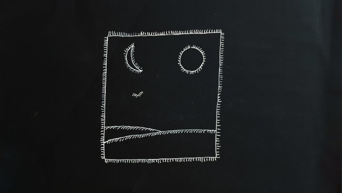 pejzaż na czarnym tle rysowany białą kreską