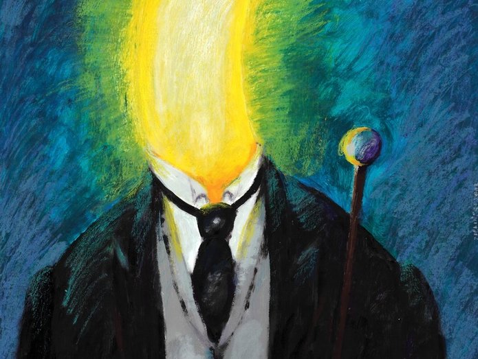 korpus postaci w stroju galowym, zamiast głowy światło księżyca